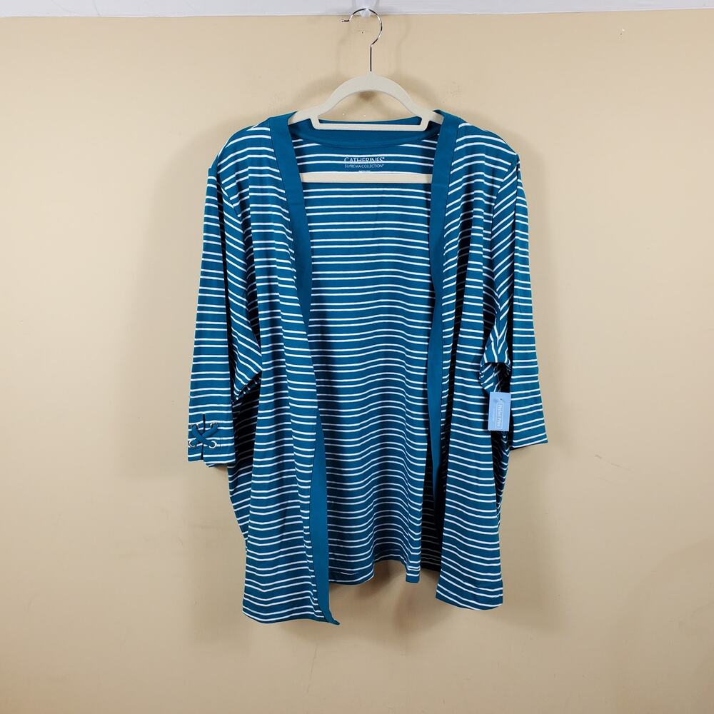 Catherines Striped Open Front Cardigan Size 2XWP